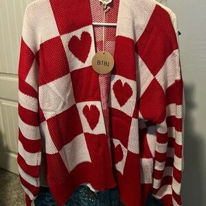 BiBi Red and White Checkered Heart Cardigan